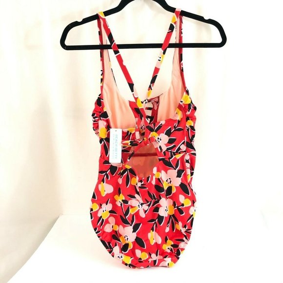 Beach Betty by Miracle Brands One Piece Swimsuit Keyhole Floral Red Size S - Picture 2 of 4